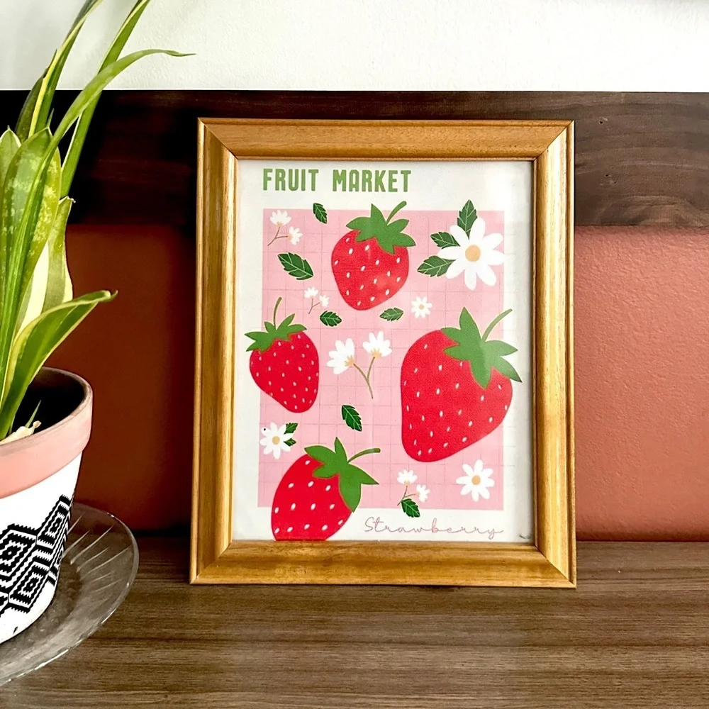 Fruit Market Strawberry Canvas Art Print Wood Framed Wall Hang Art Cottage Cozy